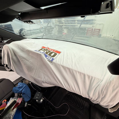 Protective Dash Towel on vehicle dash, showing full 39” x 70” coverage for windshield tinting protection