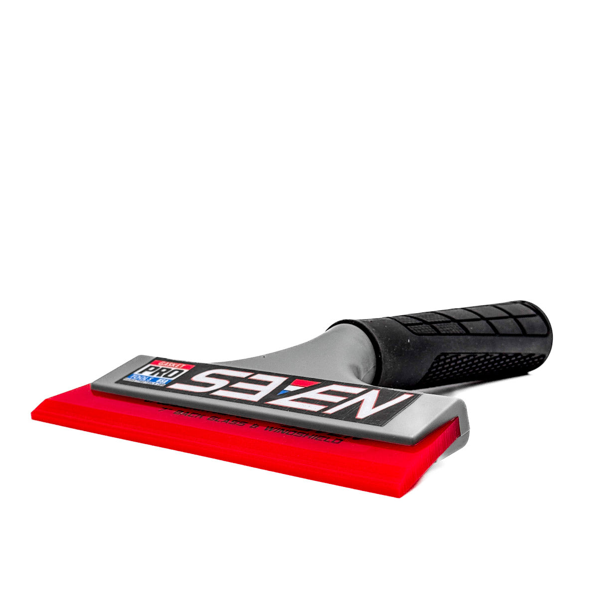 Cyclone 87 durometer red squeegee blade for effective solution extraction on curved automotive surfaces like windshields and backglasses.